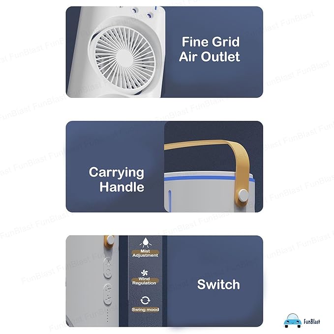 FunBlast Portable Fan – Double Ended Spray Fan, Desk Fan with Mist Spray, Travel Cooler Fan, Water Misting Fan, USB Rechargeable Mini Desktop Table Cooling Fan for Office, Mist Fan with Water Spray