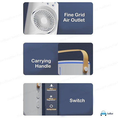 FunBlast Portable Fan – Double Ended Spray Fan, Desk Fan with Mist Spray, Travel Cooler Fan, Water Misting Fan, USB Rechargeable Mini Desktop Table Cooling Fan for Office, Mist Fan with Water Spray