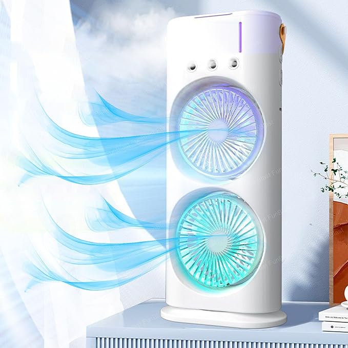 FunBlast Portable Fan – Double Ended Spray Fan, Desk Fan with Mist Spray, Travel Cooler Fan, Water Misting Fan, USB Rechargeable Mini Desktop Table Cooling Fan for Office, Mist Fan with Water Spray