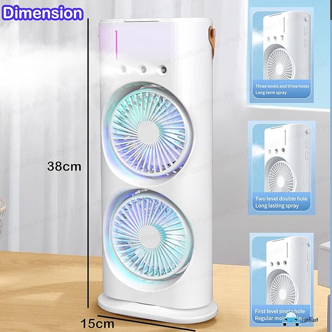 FunBlast Portable Fan – Double Ended Spray Fan, Desk Fan with Mist Spray, Travel Cooler Fan, Water Misting Fan, USB Rechargeable Mini Desktop Table Cooling Fan for Office, Mist Fan with Water Spray