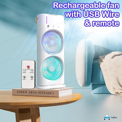 FunBlast Portable Fan – Double Ended Spray Fan, Desk Fan with Mist Spray, Travel Cooler Fan, Water Misting Fan, USB Rechargeable Mini Desktop Table Cooling Fan for Office, Mist Fan with Water Spray