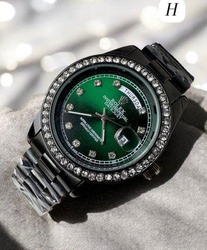 Premium Two-Tone Emerald Green Dial Watch – Gold Fluted Diamond Bezel & Jubilee Bracelet