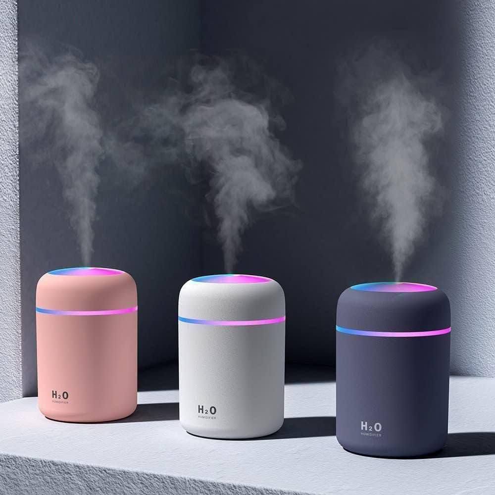 Humidifier With Colorful Light For Room, Bedroom, Office, Car (Grey), 300 ML