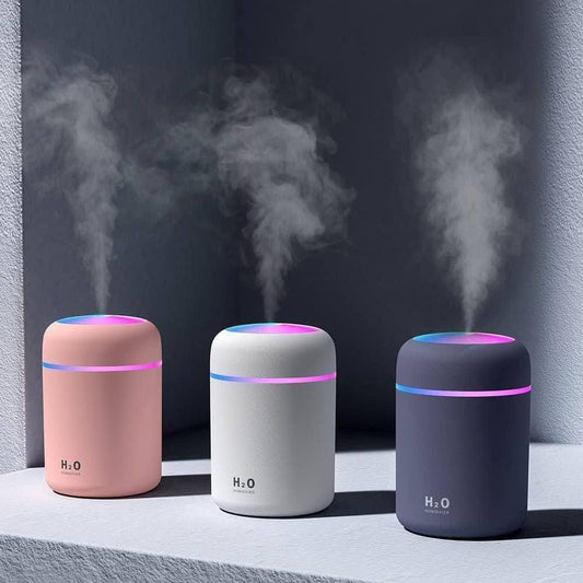 Humidifier With Colorful Light For Room, Bedroom, Office, Car (Grey), 300 ML